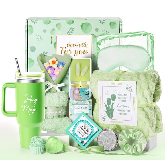 15PCS Birthday Gifts for Women, Relaxing Spa Gifts Baskets for Her, Care Package with Luxury Flannel Blanket and 40 oz Tumbler, Valentines, Mothers Day, Christmas Women's Gift for Mom, Wife, Friends