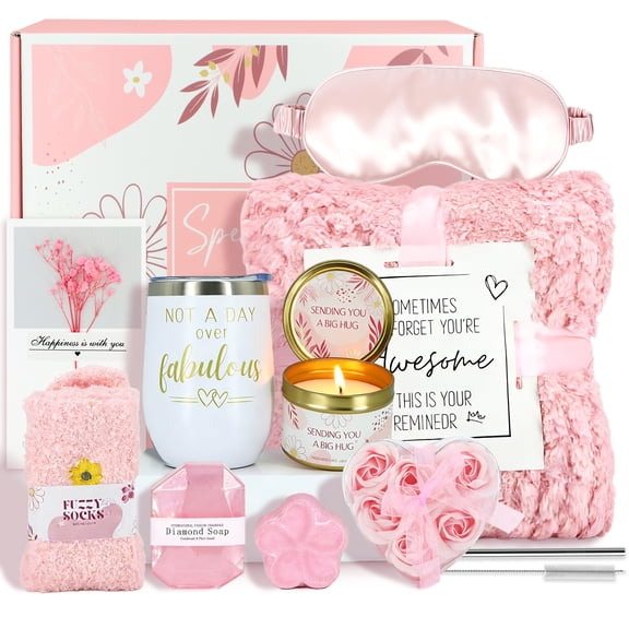 Birthday Gifts for Women, Unique Luxury Self Care Box Gift,Get Well Soon Gifts Basket for Women, Flower Relaxing Spa Gift Basket Bath Set