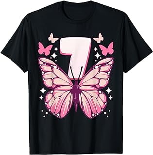 Birthday Girl 7 years, Butterflies and Number 7 T-Shirt - Walmart.com