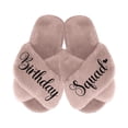 thumbnail image 1 of Birthday Girl and Birthday Squad Slippers - Fluffy Criss Cross Slippers for Girls - Ages 3 to 10 years - Gifts for Girls, Dusty Rose 2.5-3Y (9-10Yrs), Birthday Squad with Black Glitter, 1 of 6