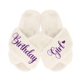 thumbnail image 1 of Birthday Girl and Birthday Squad Slippers - Fluffy Criss Cross Slippers for Girls - Ages 3 to 10 years - Gifts for Girls, Ivory 1-1.5Y (8-9 Yrs), Birthday Girl with Purple Glitter, 1 of 6