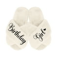 thumbnail image 1 of Birthday Girl and Birthday Squad Slippers - Fluffy Criss Cross Slippers for Girls - Ages 3 to 10 years - Gifts for Girls, Ivory Small (US 6-7), Birthday Girl with Black Glitter, 1 of 6
