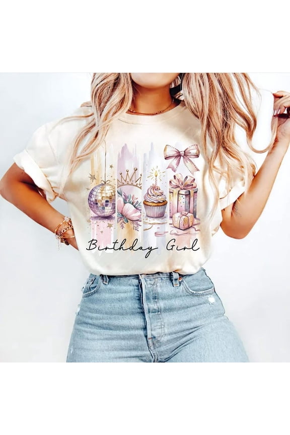 Birthday Girl Brushstroke PNG, Coquette Birthday Shirt Design, Disco Ball Coquette Bow PNG, Womens Birthday Shirt Sublimation DTG