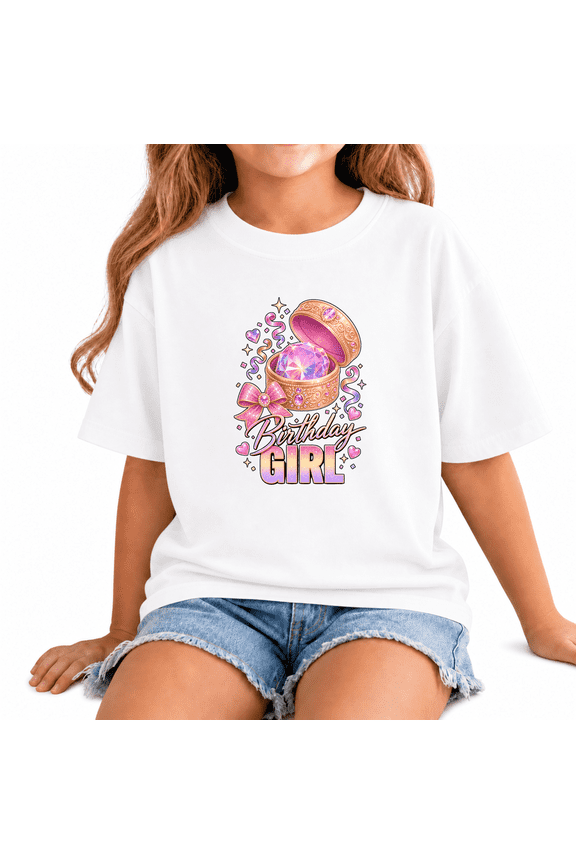 Birthday Girl Graphic T-Shirt, Treasure Chest and Jewelry Illustration, Unisex Cotton Short Sleeve