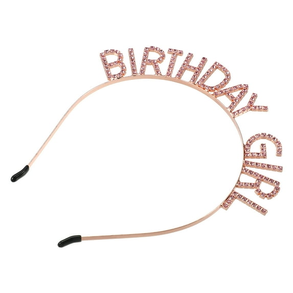 Birthday Girl Headband Tiara for Women Girl Rhinestone Happy Birthday Accessories Rose Gold Tone Pink