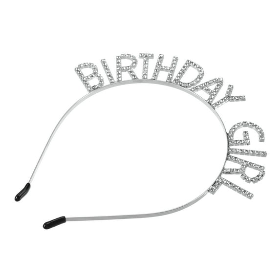 Birthday Girl Headband Tiara for Women Girl Rhinestone Happy Birthday Accessories Silver Tone White