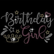 Birthday Girl Iron on Rhinestones Transfer Crown Stars Bling Decals Letter T-shirt Crystal Heat Transfer Hot Fix Stickers Crystal Festival Decor for Women Clothing DIY Art Craft