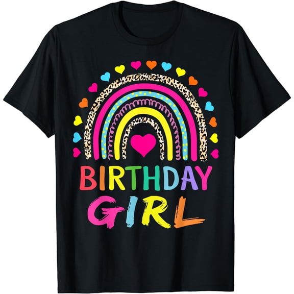 Birthday Girl Leopard Rainbow Birthday Party Family T-Shirt