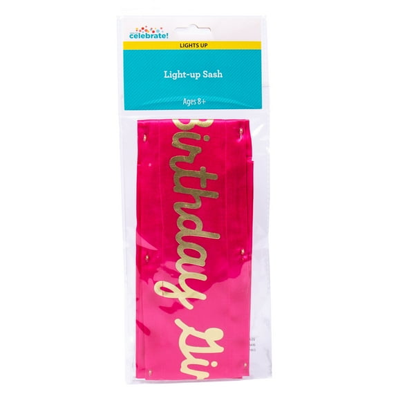 “Birthday Girl” Light up Sash, 1 Piece, 12.63 in x 4.25 in x 0.35 in, Way to Celebrate