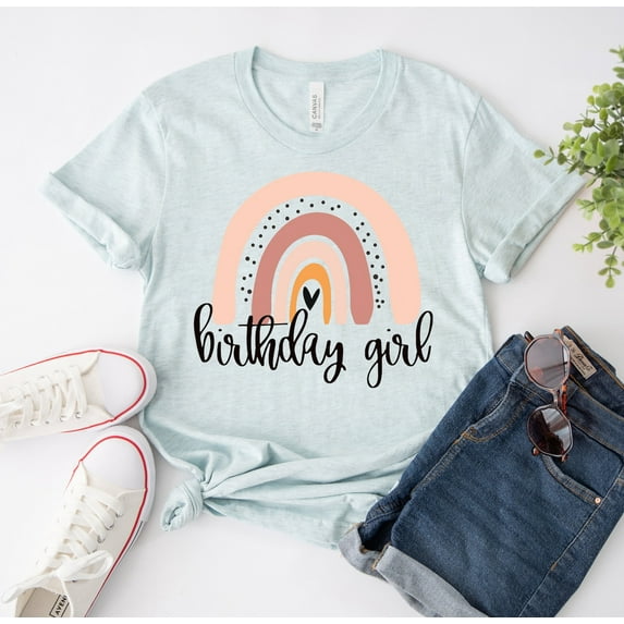 Birthday Girl Rainbow T-shirt 1St Top Party Tee Gift Women Squad Shirts For Family Tees Tshirt Personalised Colourful