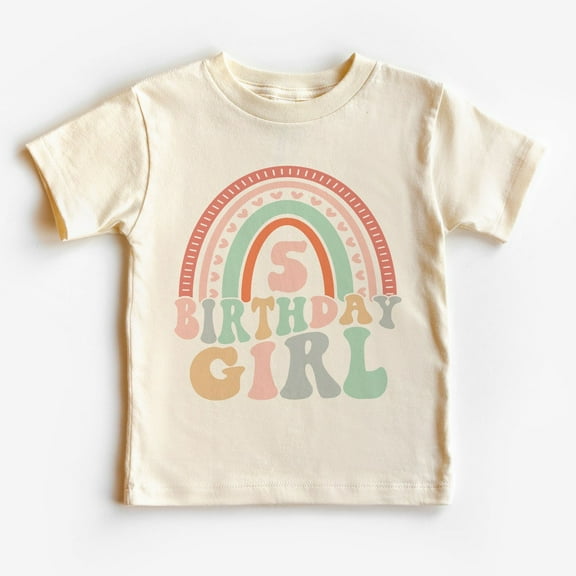 Birthday Girl Rainbow Toddler Shirt - Retro 5Th Birthday Outfit - Boho Toddler & Youth Tee TODDLER SHORT SLEEVE TEE BELLA CANVAS 3001T
