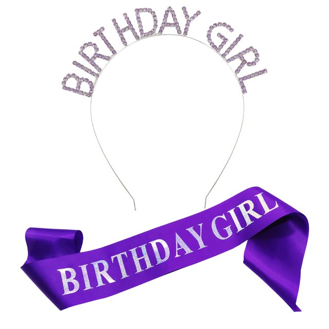 Birthday Girl Sash Crown AIF4 Set,Purple Fashion Headband for Women