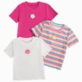 thumbnail image 1 of Birthday Girl Shirt 3 Pack Short Sleeve Floral Embroidered knitted Face Print Crewneck Soft Tee for School Summer Hot Pink 6-7 Years, 1 of 5