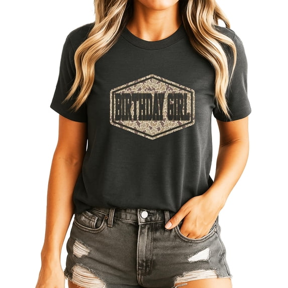 Birthday Girl Shirt for Girls Women Camo Birthday Outfit Dark Gray Heather Shirt Adult X-Large