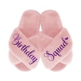 thumbnail image 1 of Birthday Girl and Birthday Squad Slippers - Fluffy Criss Cross Slippers for Girls - Ages 3 to 10 years - Gifts for Girls, Pink 12.5-13C (7-8Yrs), Birthday Squad with Purple Glitter, 1 of 6