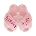 thumbnail image 1 of Birthday Girl and Birthday Squad Slippers - Fluffy Criss Cross Slippers for Girls - Ages 3 to 10 years - Gifts for Girls, Pink 2.5-3Y (9-10Yrs), Birthday Girl with Fuchsia Glitter, 1 of 6