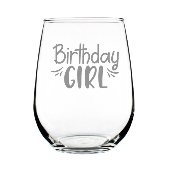 Birthday Girl Stemless Wine Glass, Engraved Gift, Lover Etched Custom Glass 17oz