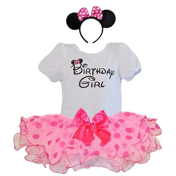 Birthday Girl Tshirt Polka Dot Tutu and Headband 3 Pcs Outfit, Age 3 Light Pink Large 3T