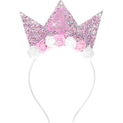 Birthday Glitter Crown Headband For Toddlers Girls, 4th Birthday Baby Flower Crown Princess Crown Birthday Party Decorations For Girls