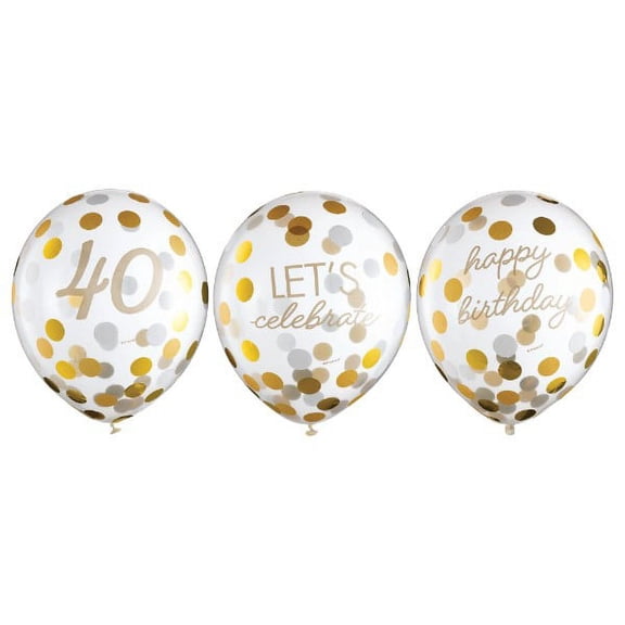 Birthday 'Golden Age' 40th Birthday Latex Confetti Balloons (6ct)