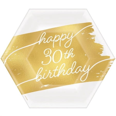 Birthday 'Golden Age' Small 30th Birthday Hexagon Metallic Paper Plates (8ct)