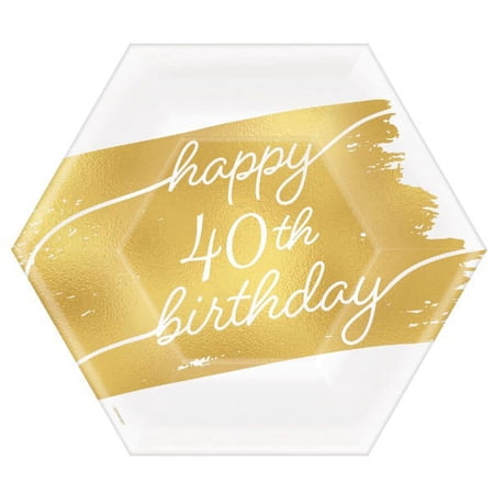 Birthday 'Golden Age' Small 40th Birthday Hexagon Metallic Paper Plates (8ct)