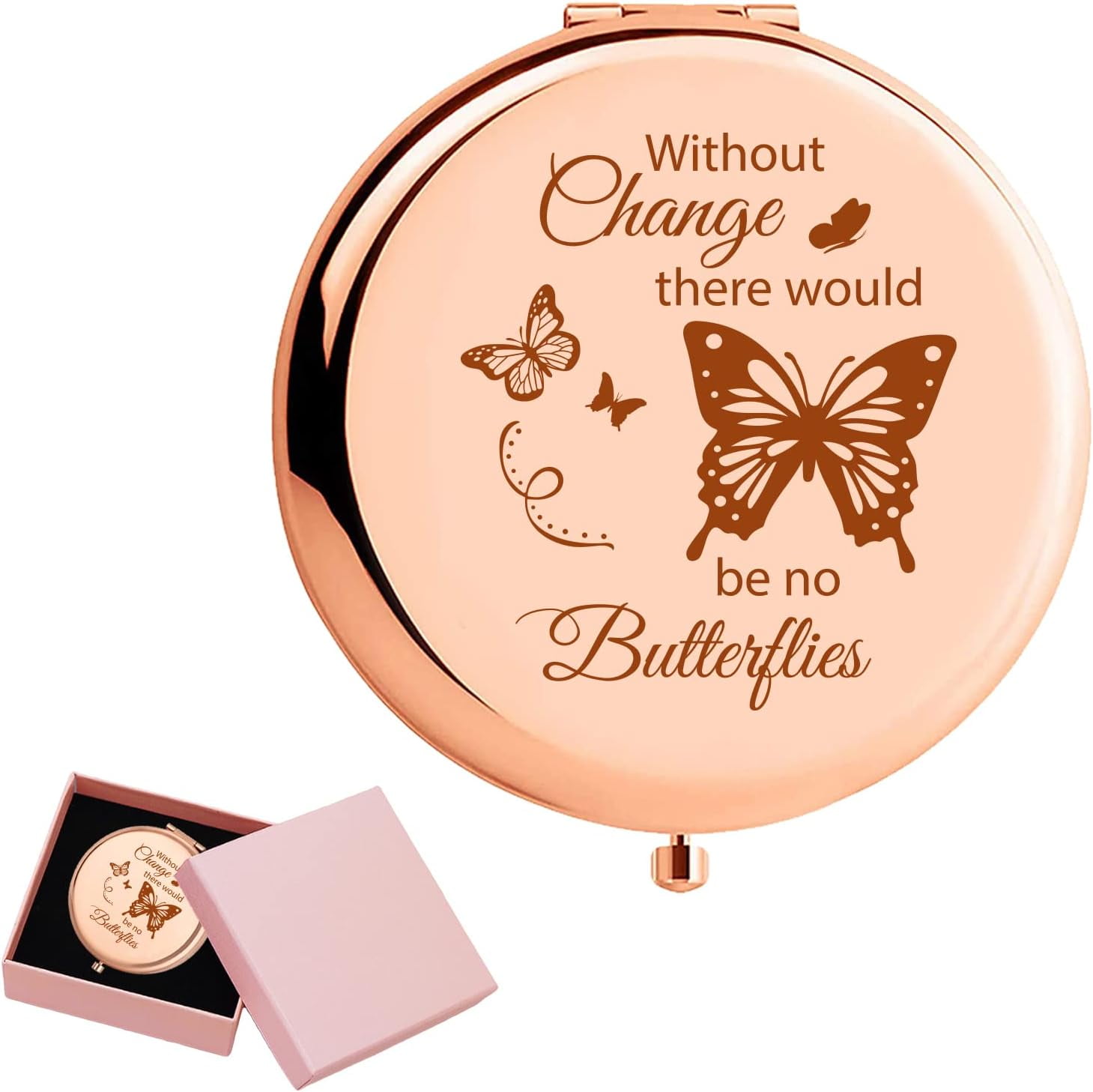 Birthday Graduate Gift for Women Sister Friend Butterfly Rose Gold Compact Pocket Mirror with Gift Box Personalized Gifts