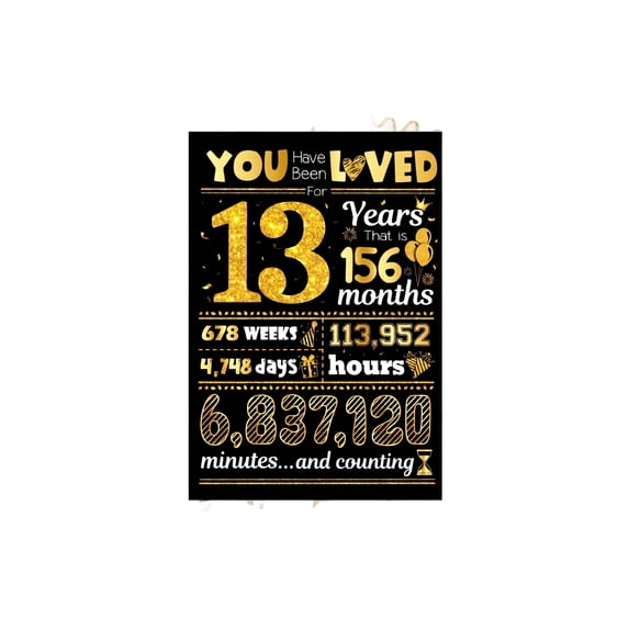 Birthday Greeting Card 13th Birthday Black Gold Glitter Single Pack 4.1 x 5.8 Inch Milestone Countdown Card for Teen Boys Girls Birthday Party Celebration Gift Greeting Card
