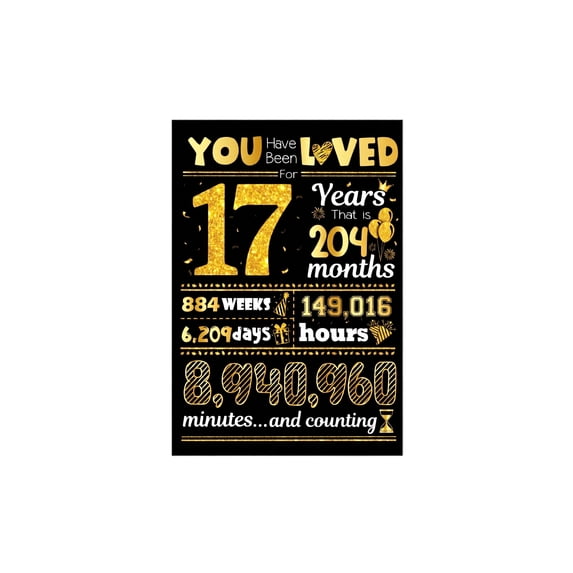 Birthday Greeting Card 17th Birthday Black Gold Glitter Single Card for Birthday Party Decoration Sweet 17 Birthday Milestone Celebration Gift for Son Daughter Teen Friend 4.0 x 6.0 Inch