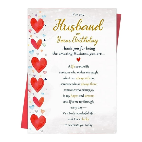 Birthday Greeting Card with Envelope (1 Card + 1 Envelope) - Fun Design Featuring Heart Patterns & Heartfelt Note for Birthday Celebrations - for Husband, for Wife, Spouse Birthday Present