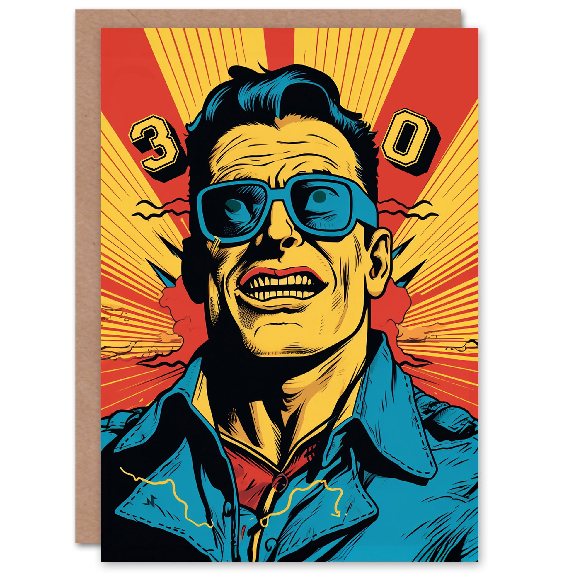 Birthday Greeting Card Retro Comic Super Hero Age 30 Year Old 30th For Him