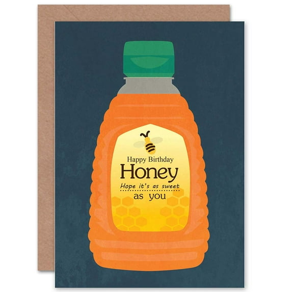 Birthday Happy Fun Sweet Honey Bee Bottle Greetings Card Plus Envelope Blank inside