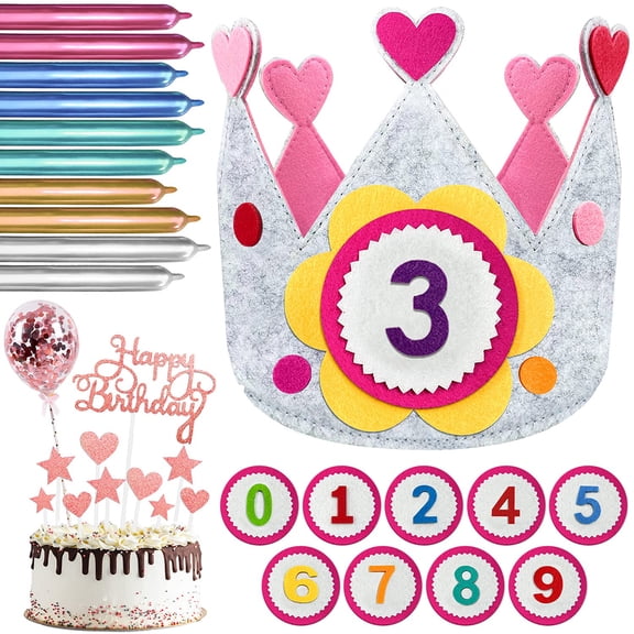 Birthday Hat Adjustable Size Cotton Felt Hat Creative Interchangeable Numbers Crown for Girls Boys Birthday Party Decor