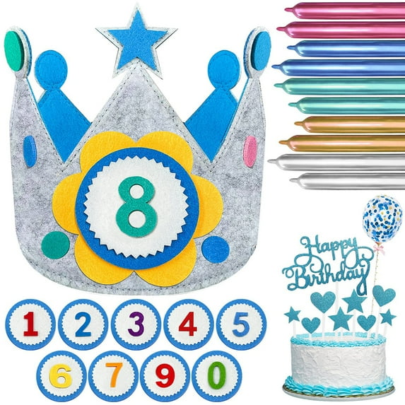 Birthday Hat Adjustable Size Cotton Felt Hat Creative Interchangeable Numbers Crown for Girls Boys Birthday Party Decor