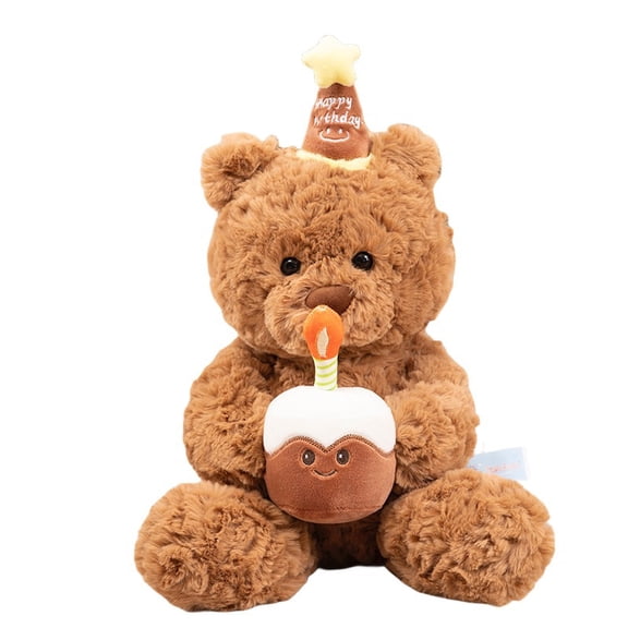 Birthday Hat Cake Bear Plush Pillow with Soft Texture for Cute Display and Thoughtful Gifting