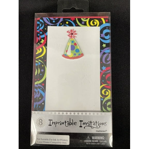 Children's Imprintable Invitations Birthday Party Hat Cards Greeting 8pk