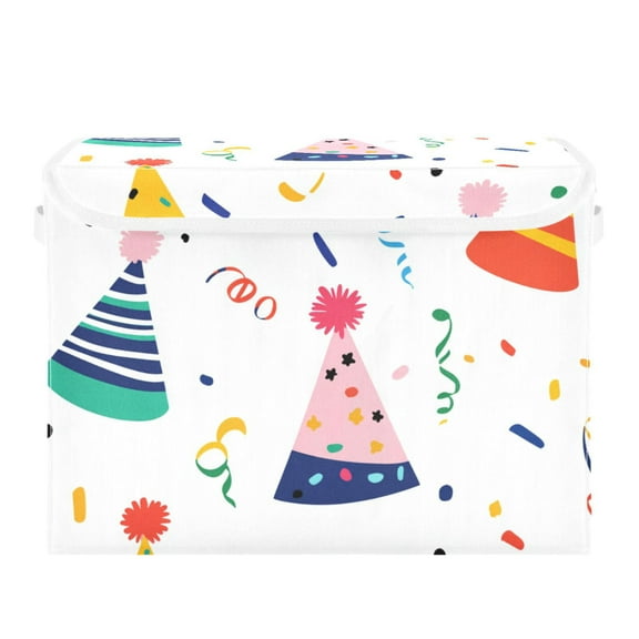 Birthday Hats Colored Ribbons Foldable Storage Bin with Lid and Handle Collapsible Storage Box 16.5 x 12.6 x 11.8 inches