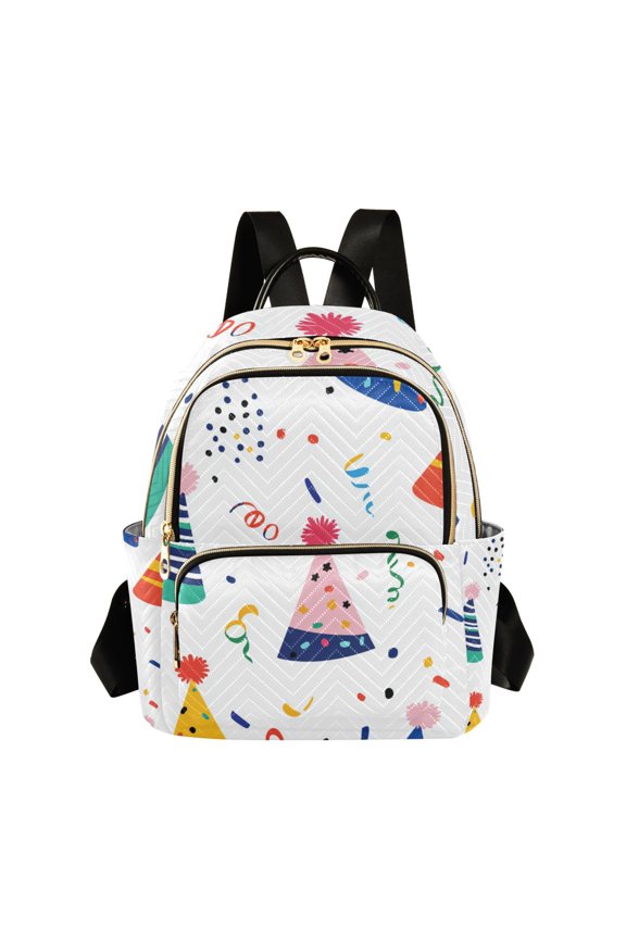 Birthday Hats Colored Ribbons Quilted Backpack Fashion Daypack Commuter Bag for Women 8.5 L