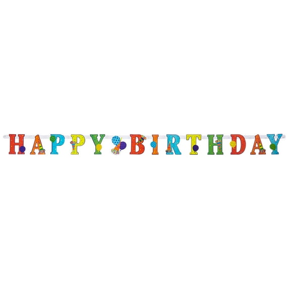Birthday Horns Illustrated Letter Banner - 4.2" x 58.5" (Pack Of 1) - Multicolor Cardstock Decoration For Celebrations & Events