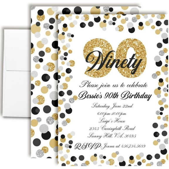 Birthday Invitations 90th Birthday Invitation 20 5x7 90th Invitation Card With Envelopes - Unique Party Invite Silver and Polka Dot Theme