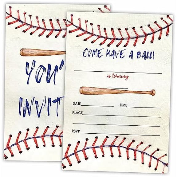 Birthday Invitations for Boys, Baseball Birthday Party Decorations, 20 PCS Sports Invite Cards with Envelopes, Double-Sided Fill-In Invite Cards, Baseball Party Supplies(4x6 Inches)-D16