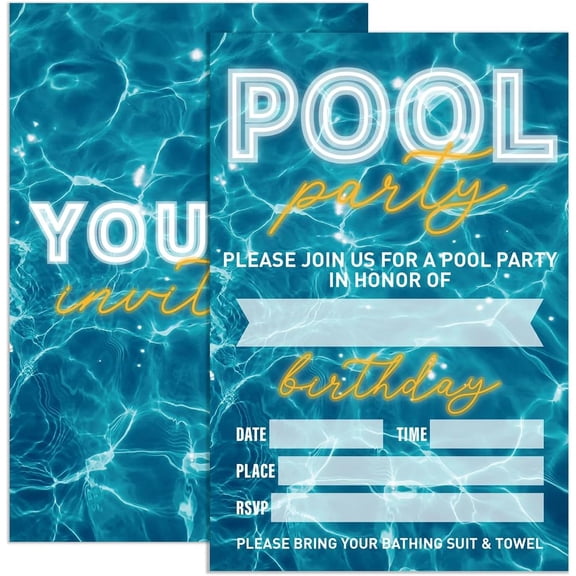 Birthday Invitations Pool Party with Envelopes, Invites for Birthday Summer Pool Party, Swimming Party Birthday Invite Cards, Join Us for A Pool Party, 4"x6" Set of 20