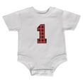 thumbnail image 1 of Birthday Kid Lumberjack Plaid 1 1st First Baby Crewneck T Shirt White 12 Month, 1 of 1