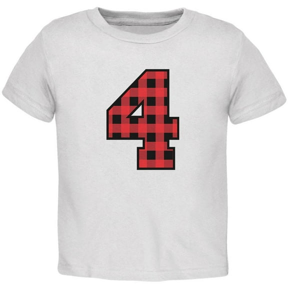 Birthday Kid Lumberjack Plaid 4 4th Fourth Toddler T Shirt White 4T