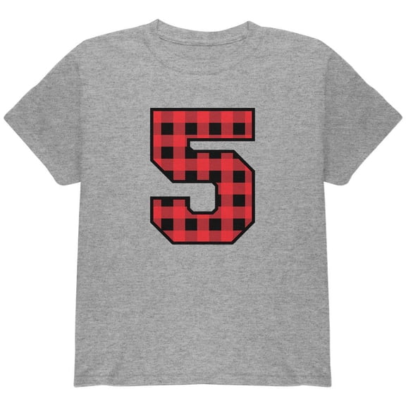 Birthday Kid Lumberjack Plaid 5 5th Fifth Youth T Shirt Heather Youth X-SM