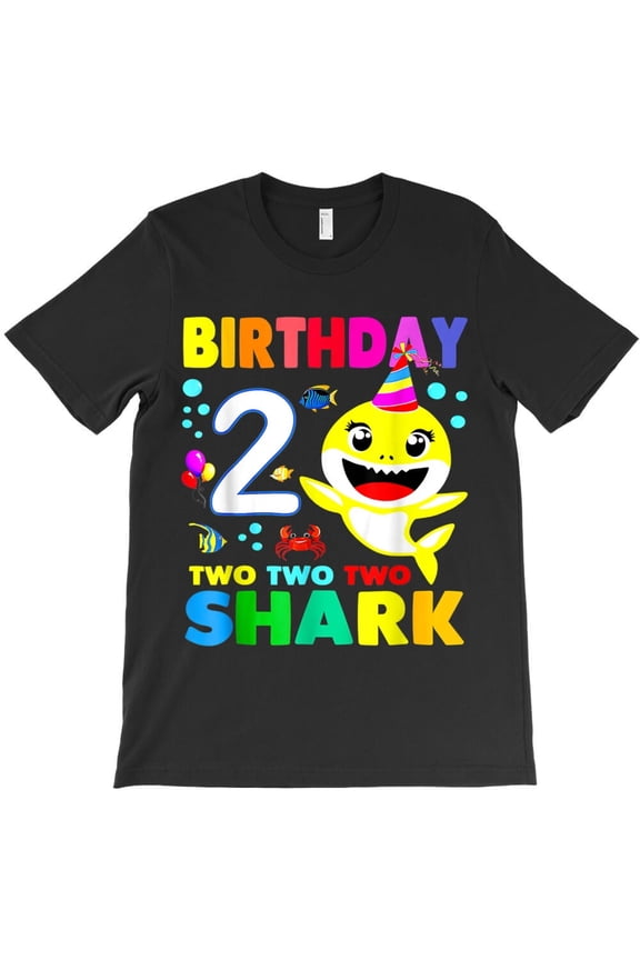 Birthday Kids Shark 2 Years Old Funny 2nd Family Gift Men Graphic H20629 T-Shirt, for Men and Women, Up to Size 5XL