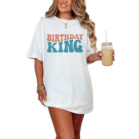 Birthday King, Groovy Retro Wavy Text, White Comfort Colors T-Shirt, 3XL