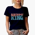 thumbnail image 1 of Birthday King, Party Themed, Groovy Retro Wavy Text Merch Gift, Navy Blue T-Shirt, 3XL, 1 of 5