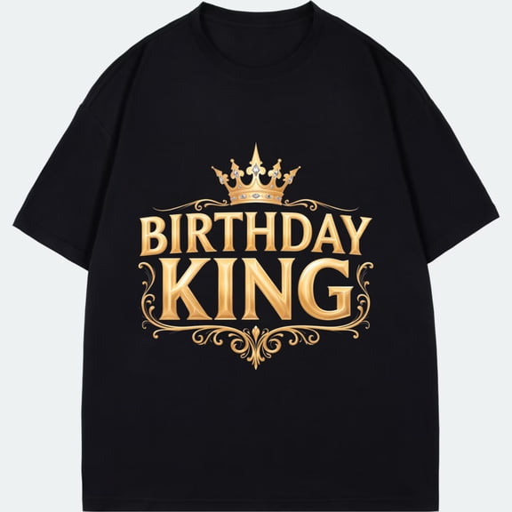 Birthday King T-Shirt Black Golden Crown And Text Design For Birthday Celebration