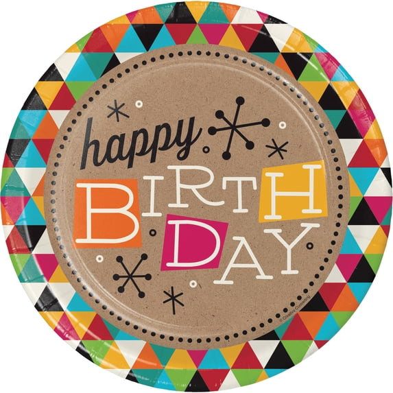 Birthday Kraft Paper Plates, 8-Pack